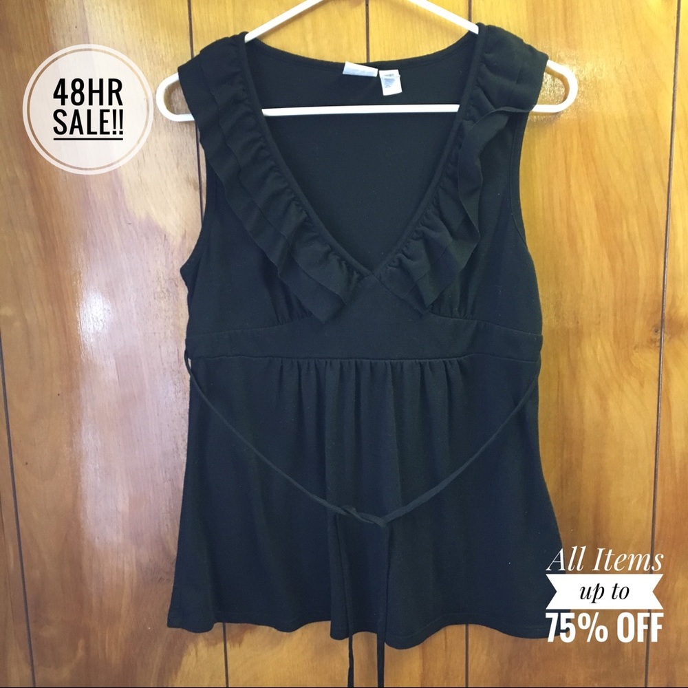 Piper Blue Sleeveless Black Ruffled Top Blouse L